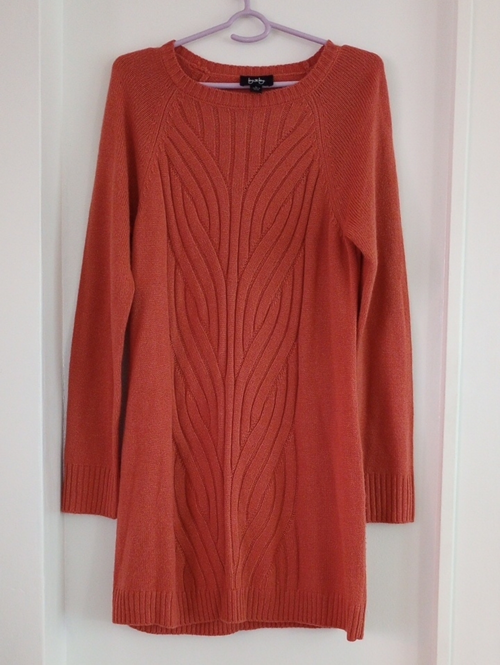 by & by Cable Knit Long-Sleeve Sweater Dress in Rust Orange Size Large